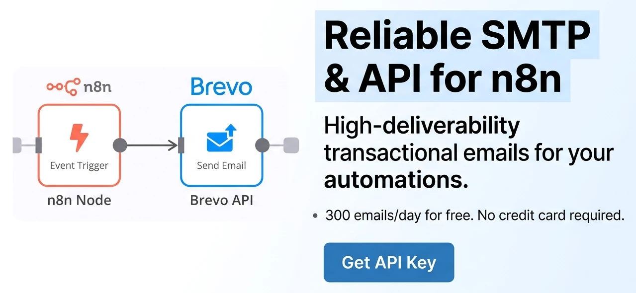 Get a free Brevo account for reliable SMTP and marketing automation in your n8n workflows.