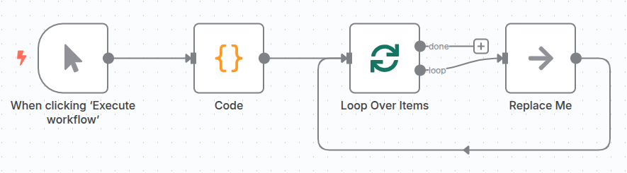 A screenshot of an n8n Loop node configured to iterate over the list of colors from the previous node.