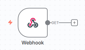 The n8n canvas with a single, unconfigured Webhook node.