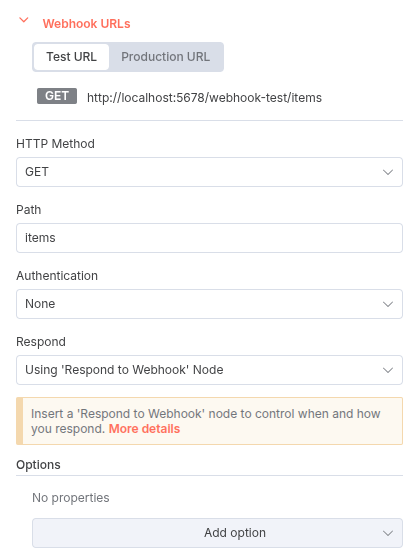 The Webhook node configuration for the “Get Single Record” with the path parameter defined.